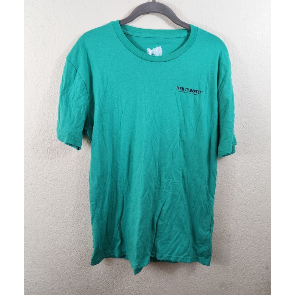 Farm To Market Womens L Green Graphic Cow Print Short Sleeve Crew Neck T-Shirt